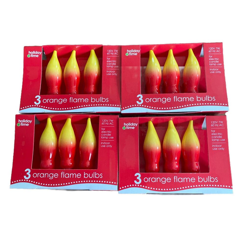 12 Holiday Time Christmas Candle Red Orange Flame Glass Bulb C7 7W Candelabra